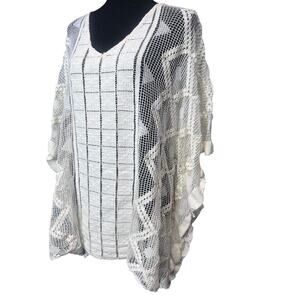 Free People White Cotton Crochet Mesh Poncho Top Women’s OS Boho Beach Cover Up